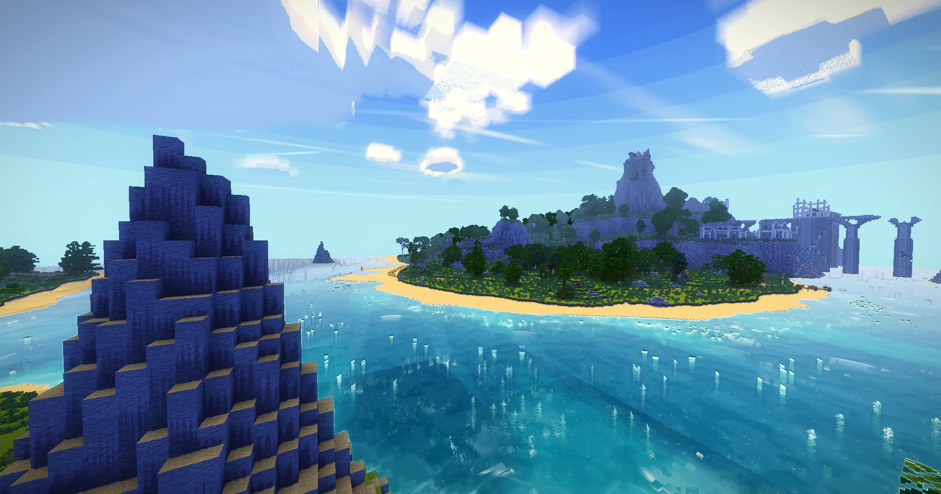 A painted Minecraft landscape under Khan's Stylized Shaders